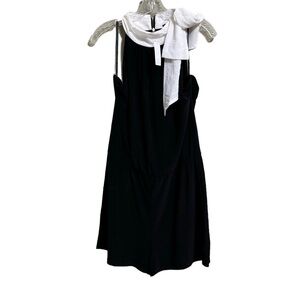 New WhiteHouse BLACK MARKET SZ MD BLACK SHORT ROMPER WHITE TIE
